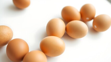 Fresh brown eggs arranged on white, highlighting natural textures in soft window light.