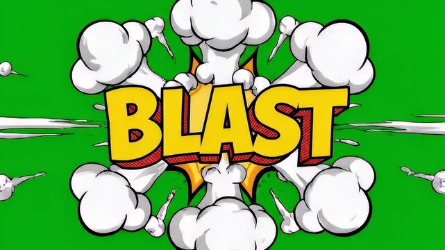 Retro comic style graphic featuring word blast with yellow text on green