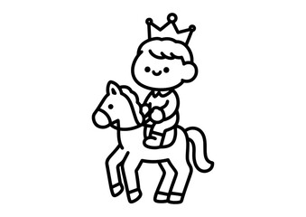 Kawaii Prince on Horse Line Art