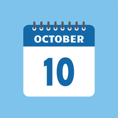 october 10 calendar icon Vector page month design