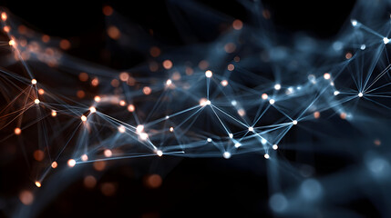 Obraz premium Abstract Network Connection: Blue and Orange Glowing Nodes on Dark Background