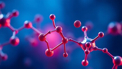 Abstract molecular structure illustration with intricate patterns on a blue background.