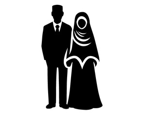 silhouette of a married couple, a Muslim man and woman isolated on a white background
