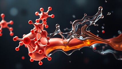 A molecular structure transitioning from rigid to fluid, illustrating the process of digestive transformation.