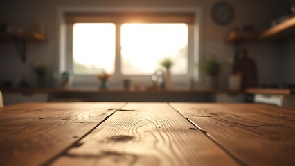Rustic wooden table with natural textures, bathed in soft morning light from a nearby kitchen window.
