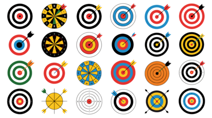 Multiple targets with arrows hitting the bullseye, success and goal concept