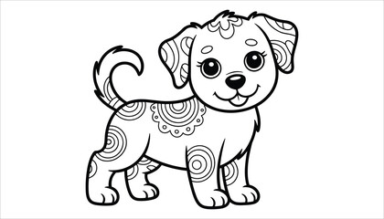 Cute Puppy Dog Coloring Page Vector Illustration for Kids