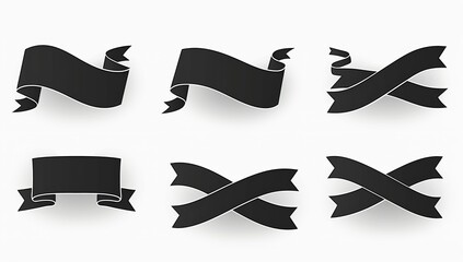 Set of black ribbon banners in various shapes