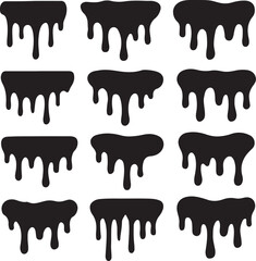 Black Paint Drip Vector Set Dripping Liquid Clipart & Grunge Silhouette for Graffiti Art Stickers & Slime Graphics
