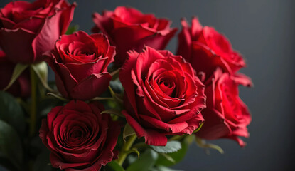 A bouquet of roses on a black background. An image of Mother's Day. Conveying gratitude. Love. Romance. Passionate.