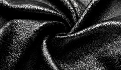 Fototapeta premium Close-up of smooth, shiny black leather fabric with natural folds and texture