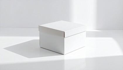 Minimalist White Box Mockup with Lid in Soft Diffused Window Light.