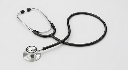 Sleek Black and Silver Stethoscope: Medical Instrument on White Background