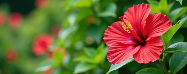 Obraz premium Large Hibiscus moscheutos in a Swiss garden setting , landscape, vibrant, pink