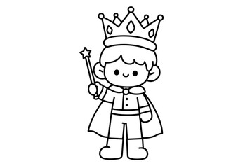 Cute Prince with Magic Wand Line Art