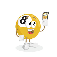 Fototapeta premium Modern Number Eight Billiard Ball Character Taking Selfie with Smartphone for Social Media