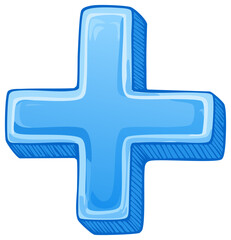 Obraz premium Blue cross symbol with shadows, cartoon style