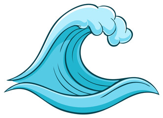 Obraz premium Dynamic Blue Ocean Wave with Foamy Crest and Cartoon Style Illustration