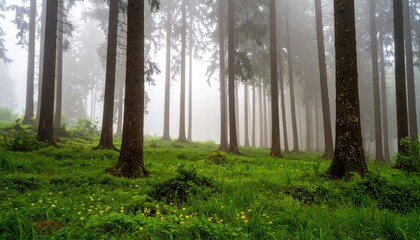 Misty Pine Forest Landscape