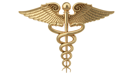 Elegant golden Caduceus symbol representing healthcare and medicine
