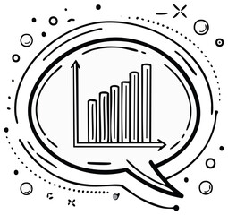 Doodle style bar chart showing growth inside a speech bubble. Business success communication icon.