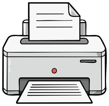 Office printer prints document with text lines illustration office equipment cartoon style