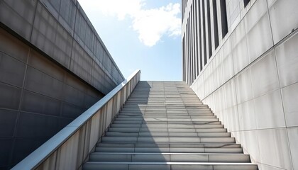 Obraz premium Sleek concrete stairs ascend alongside a modern cement building, grey, clean lines