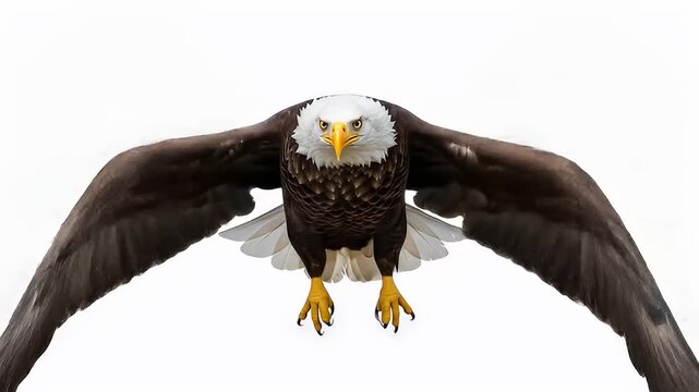 Bald Eagle in Flight with Wings Spread Isolated on White	
