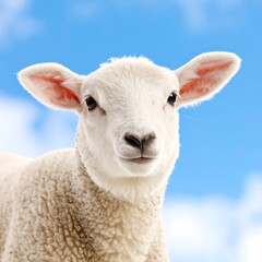 Fototapeta premium Cute lamb against blue sky