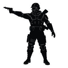 Soldier aiming handgun tactical gear silhouette
