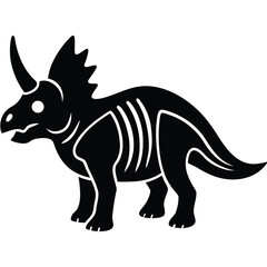 Obraz premium Stylized black triceratops dinosaur illustration prehistoric