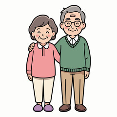Elderly Couple Cartoon Illustration Grandparents Standing Together