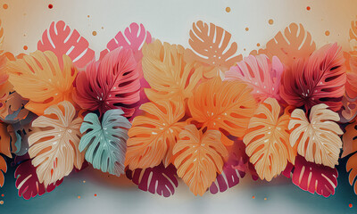 abstract  colorful   monstera leaves  spring  nature wallpaper design  background