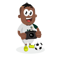 Fototapeta premium Soccer Player Holding A Digital Camera To Take Photos On The Field