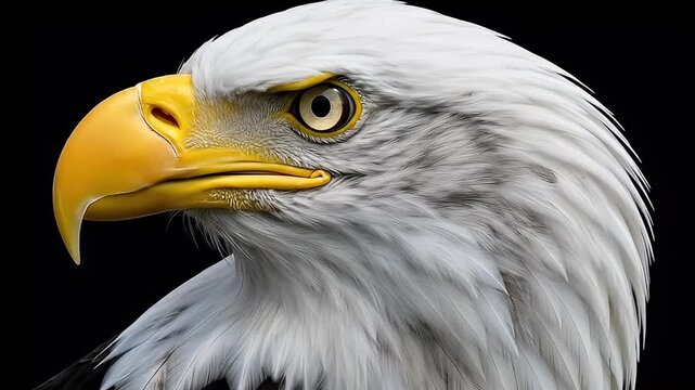 Regal Portrait of a Bald Eagle on a Black Background	