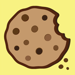 Cute vector artwork of a cookie already bitten, colorful and flat design, created as a sticker for fun, playful decorations, branding, or packaging.