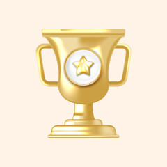 Elegant Gold Prize Cup Featuring Star Badge Great for Competition and Victory Graphics