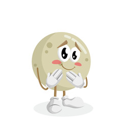 A shy and embarrassed moon character with a blush on its cheeks. Its hands are crossed in front of its chest, conveying shyness or timidity