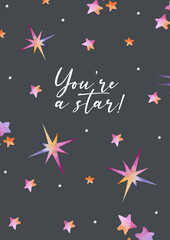Naklejka premium Artistic watercolor composition with bright stars, shooting comets, and galaxy