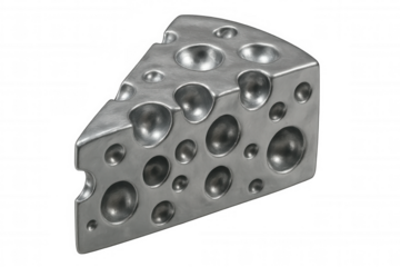 Metal cheese wedge symbolizes strength, durability, and a unique approach to food, isolated on a transparent background