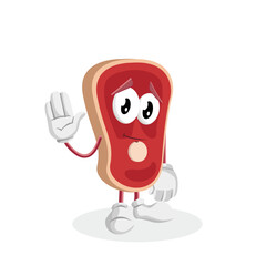 A steak character is waving its hand in a gesture of goodbye or farewell, with a serious and slightly sad expression