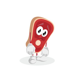 A steak character with a sad, droopy expression. It looks disappointed and unhappy, with its body tilted to the side, conveying a sense of sadness