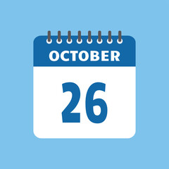 october 26 calendar icon Vector page month design