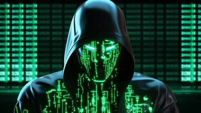 Futuristic AI robot with glowing green circuits
