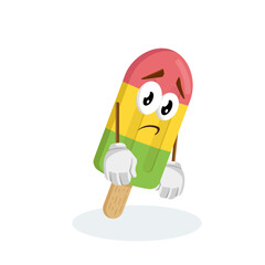 A colorful popsicle character with a sad, droopy expression. It looks disappointed and unhappy, with its body language conveying sadness