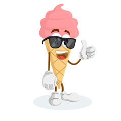 A cool cartoon ice cream cone wearing sunglasses and giving a thumbs-up.