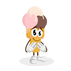 Fototapeta premium A surprised ice cream cone character with wide eyes and an open mouth, its hands up in shock