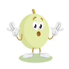 A very happy honeydew melon character with eyes closed in delight, one hand on its cheek and the other pointing, showing immense joy