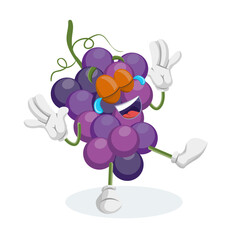 A hilarious cartoon character of purple grapes, crying with laughter and holding its stomach. This illustration is perfect for conveying humor, joy, or an 