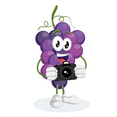 A bunch of grape characters with sunglasses, holding a mobile phone and getting ready to take a selfie